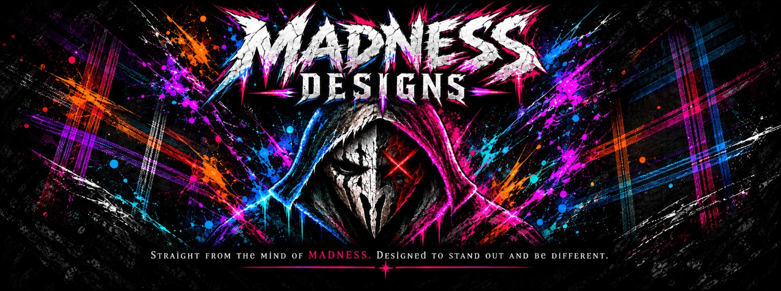 MADNESS Designs masked mascot and brand banner