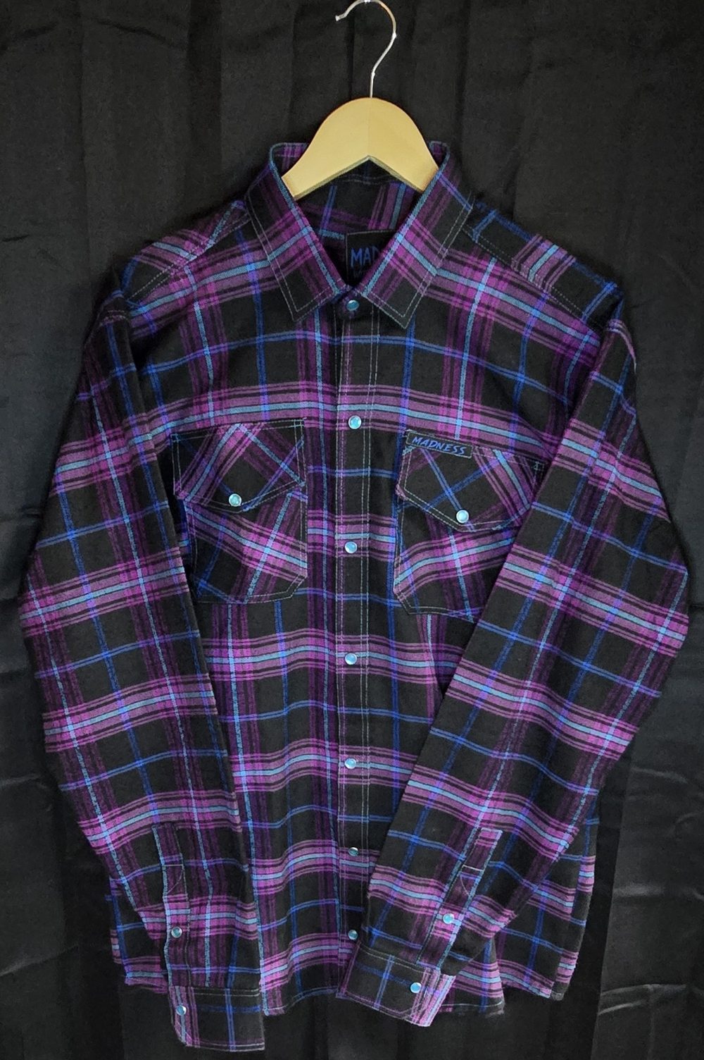 Full front view of the original MADNESS Witching Hour flannel shirt